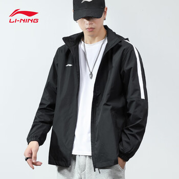李宁风衣外套男春秋款运动冲锋衣防水夹克健身训练连帽梭织运动服