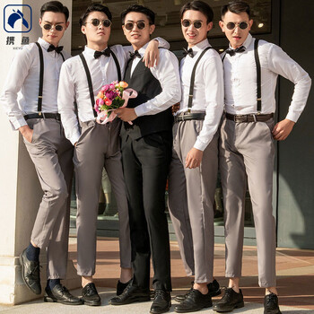 携鱼伴郎服装男团西装套装西服合唱服礼服长袖秋冬季迎结婚衣服2022