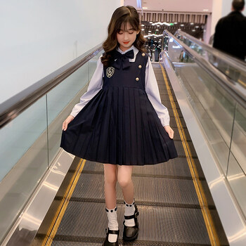 童洋气学院风公主儿童jk套装春夏季裙子hkjl黑色英伦风套装裙110cm