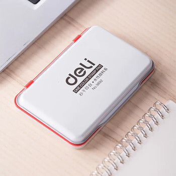 得力（deli）红色印台9891【水性】【秒干】印泥盖章台办公财务用品金属外 小号-9891（配50ml秒干印油）
