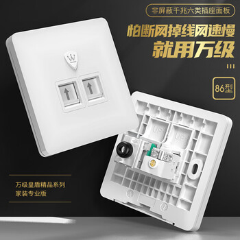 万级 六类网络面板 千兆免打网线插座二位双口 86型网络+电视家装宽带墙壁装修面板 1-14946白