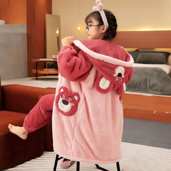 女童珊瑚绒睡袍秋冬季法兰绒加厚小女孩公主宝宝儿童浴袍睡衣家居服