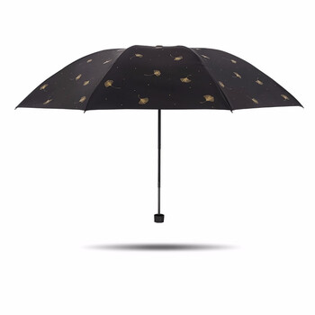 天堂伞 57cm*8骨 三折防雨防晒遮阳两用黑胶伞 33631E银杏飞舞 黑色