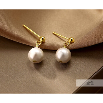 925银珍珠耳钉金色两只价