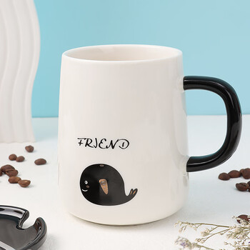 拜杰马克杯杯子礼物咖啡杯牛奶杯早餐杯带勺盖杯男女大容量水杯420ML