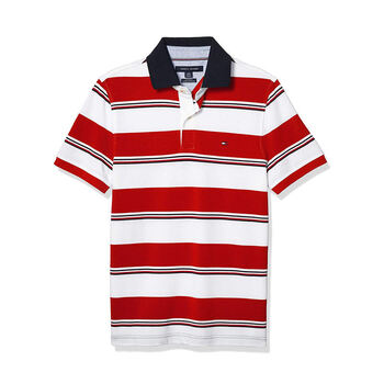 汤米希尔费格tommy hilfiger男装 时尚红白条纹拼色短袖翻领polo衫
