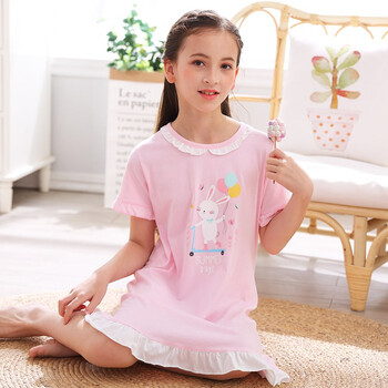 迪士尼3-15岁小孩子穿的女童睡裙夏季纯棉透气薄短袖宝宝家居服女孩