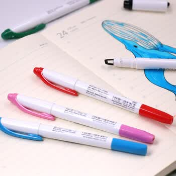 uni三菱 双头荧光记号笔 学生作业手账绘画标记笔彩色笔 细0.4mm粗4mm PUS-103T 1支/袋 黑色