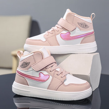 361童鞋aj春秋新款皮面休闲中大童高帮板鞋儿童运动鞋子冬季粉色28