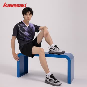 川崎（KAWASAKI）羽毛球服男款专业运动V领短袖+短裤套装B1813 黑色 3XL
