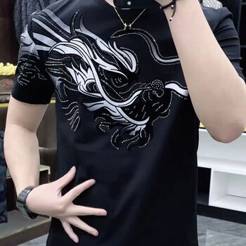 szvb过肩龙t恤2023夏季新款士龙形图案衣服潮流修身百搭圆领短袖 黑银