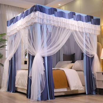 小确幸家纺 宫廷床帘遮光蚊帐防尘双层两用公主风加密加厚蚊帐支架