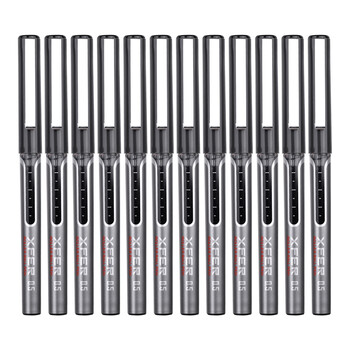 得力（deli）直液笔 0.5mm全针管中性笔签字笔 学生办公走珠笔水笔 黑色 12支/盒  S657