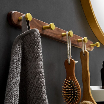 墨斐琳 挂衣钩胡桃实木门后挂钩排钩进门入户壁挂衣架衣服挂勾 胡桃木