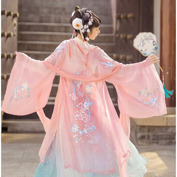 之华莲大唐钟灵记 汉服女对襟齐腰襦裙重工刺绣大袖衫古装春秋 橘粉色