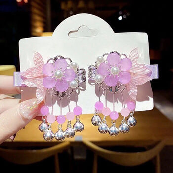 凡帝姿儿童发夹女童珍珠吊坠碎花蝴蝶结头花发饰公主小女孩发卡夹子