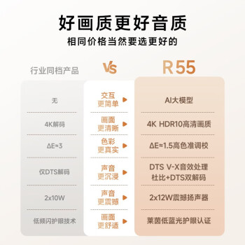 Vidda 海信电视55英寸 R55 远场语音 2+32G  4K超薄家用智能游戏液晶电视巨幕大屏55V1K-R