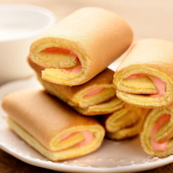 瑞士卷草莓味4斤整箱装卷式夹心小面包休闲食品零食苏伯草莓味320gx3