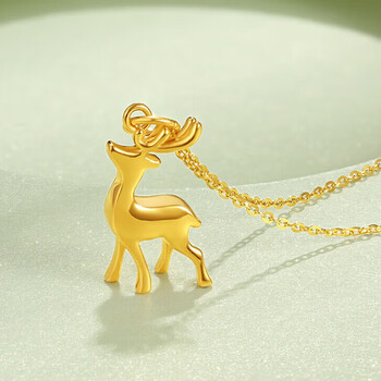 黄金吊坠3d硬金小金鹿角一路有你项链送女友礼物鹿约075095gs925项链