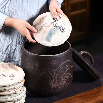 千寿堂普洱茶叶罐 宜兴紫砂原矿手工 紫泥 春兰茶叶罐