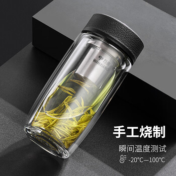 万象（WANXIANG）双层玻璃杯送男友便携茶水杯V17L商务办公大容量360ML带滤网水杯