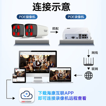 HIKVISION海康威视摄像头监控套装4路200万室外红外夜视POE网线供电手机远程带2T硬盘B12HV2-IA