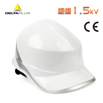 代尔塔 绝缘1.5KV安全帽 建筑工程施工帽带荧光条 一键式后箍调节 102018白色 28758
