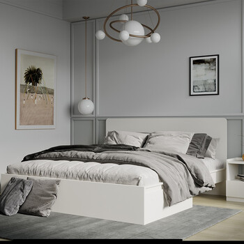 掌上明珠家居mz简约奶白色床体可容纳侧抽储物床18米松木排骨架双人床