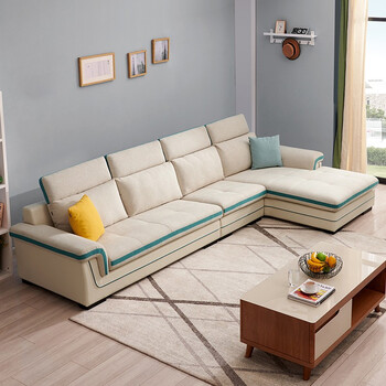 【清】全友家居 沙发 米黄色皮布沙发 现代简约实木框架客厅家具 皮