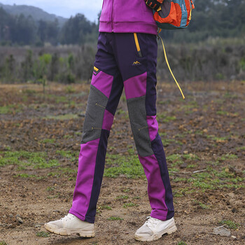 陇聚福户外冲锋裤女秋冬防风加绒加厚宽松登山滑雪裤撞色拼接软壳裤