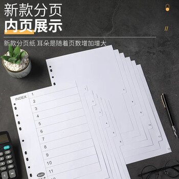 易利丰（elifo） 分页纸 隔页纸 分类纸 index索引纸 活页纸 纸质塑料数字英文三孔夹专用 15分页纸灰白色15张