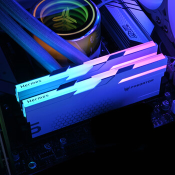 宏碁掠夺者（PREDATOR）64G(32G×2)套装 DDR5 6400频率 台式机内存条 Hermes冰刃系列 RGB灯条(C32) 石耀黑 AI电脑配件