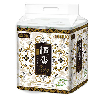 日诺（Rinuo）日本进口檀香印花卫生纸卷筒纸可溶水速溶厕纸家用有芯卷纸巾8卷