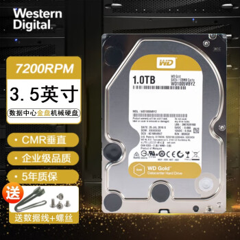 西部数据（WD） 企业级硬盘 WD Gold 西数金盘 7200转512M企业级硬盘 专用硬盘 WD1005VBYZ 1TB 7200转空气盘