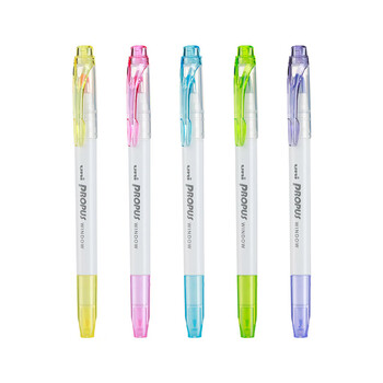 uni三菱 双头荧光记号笔 学生作业手账绘画标记笔彩色笔 PUS-103T 5色淡色系套装