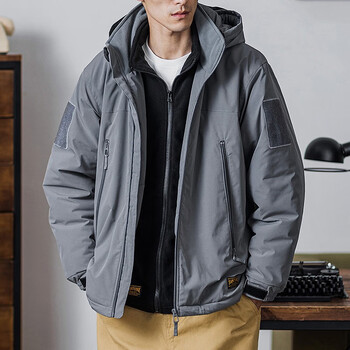 上弹工装 可收纳连帽冬季保暖棉衣l7加厚棉服美式复古战术外套 浅灰色