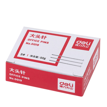 得力(deli)3#大头针直别针 服装裁剪定位针 办公固定针(50克/盒) 0019