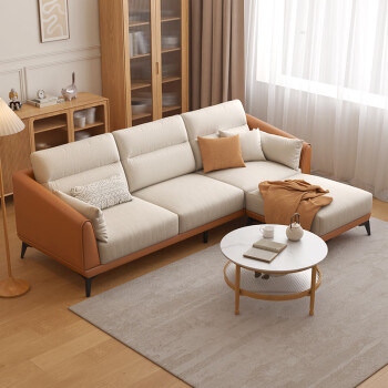 宜奥家居拼色科技布沙发现代简约客厅布艺沙发家用高靠背沙发小户型 2.1米大三人位 【暖白+活力橙】