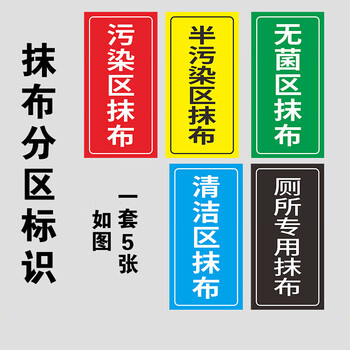 病区医院感染区半污染区用拖把抹布分区域分类提示标识贴纸定制如图一