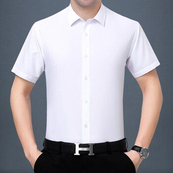 高档品牌罗蒙【特价捡漏】桑蚕丝男士短袖衬衫白色免烫行政商务修身