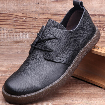 蓝尹情牛筋底真男鞋休闲夏季磨软底软面单层皮鞋透气定制 黑色系带