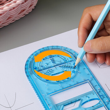 递乐【全网低价】递乐多功能旋转绘图尺子数学几何画圆量角器三角直尺平行尺学生绘图工具 2694透明色