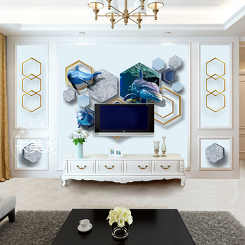卡美龙8d电视背景墙壁画五宫格组合客厅装饰壁纸现代简约墙布墙纸北欧