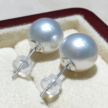 snqpa冷光澳白海水珍珠耳钉耳饰南洋白珠正圆18k金入门级简单素钉正圆