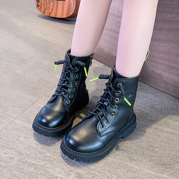 abcvv女童马丁靴春秋款女孩软皮单靴儿童皮面防水短靴平底休闲靴ql