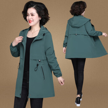 风衣新款中年人妇女洋气外套上衣春秋款老年人衣服绿色5xl号155170斤