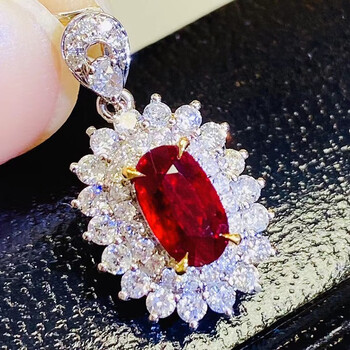 pearlboat 无烧红宝石 珠宝项链吊坠锁骨链18k金镶钻彩宝 重2.