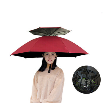 木季云斗笠雨伞头戴伞帽大号晴雨两用三折叠伞钓鱼摄影采茶斗笠伞帽