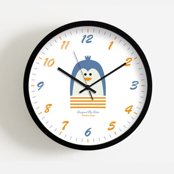 儿童房大挂表装饰卡通学生教室钟表简约时钟企鹅10英寸直径255厘米