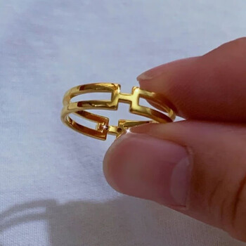 老凤凰黄金戒指女士足金999简约时尚环环相扣网红双层食指指环配证书